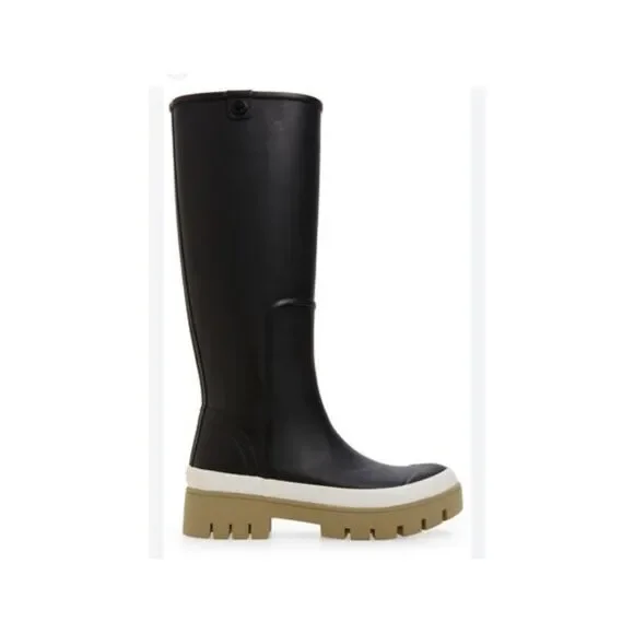 Tory Burch Hurricane Tall Lug Boot Perfect Black Rubber Boot Size 9 NEW